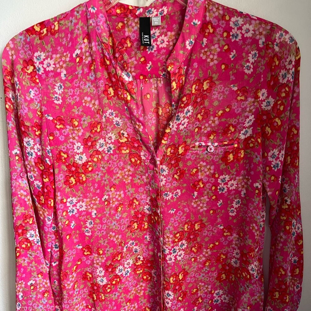 KUT Top Pink Floral Pixie Fairycore Whimsical Casual Blouse Size XS